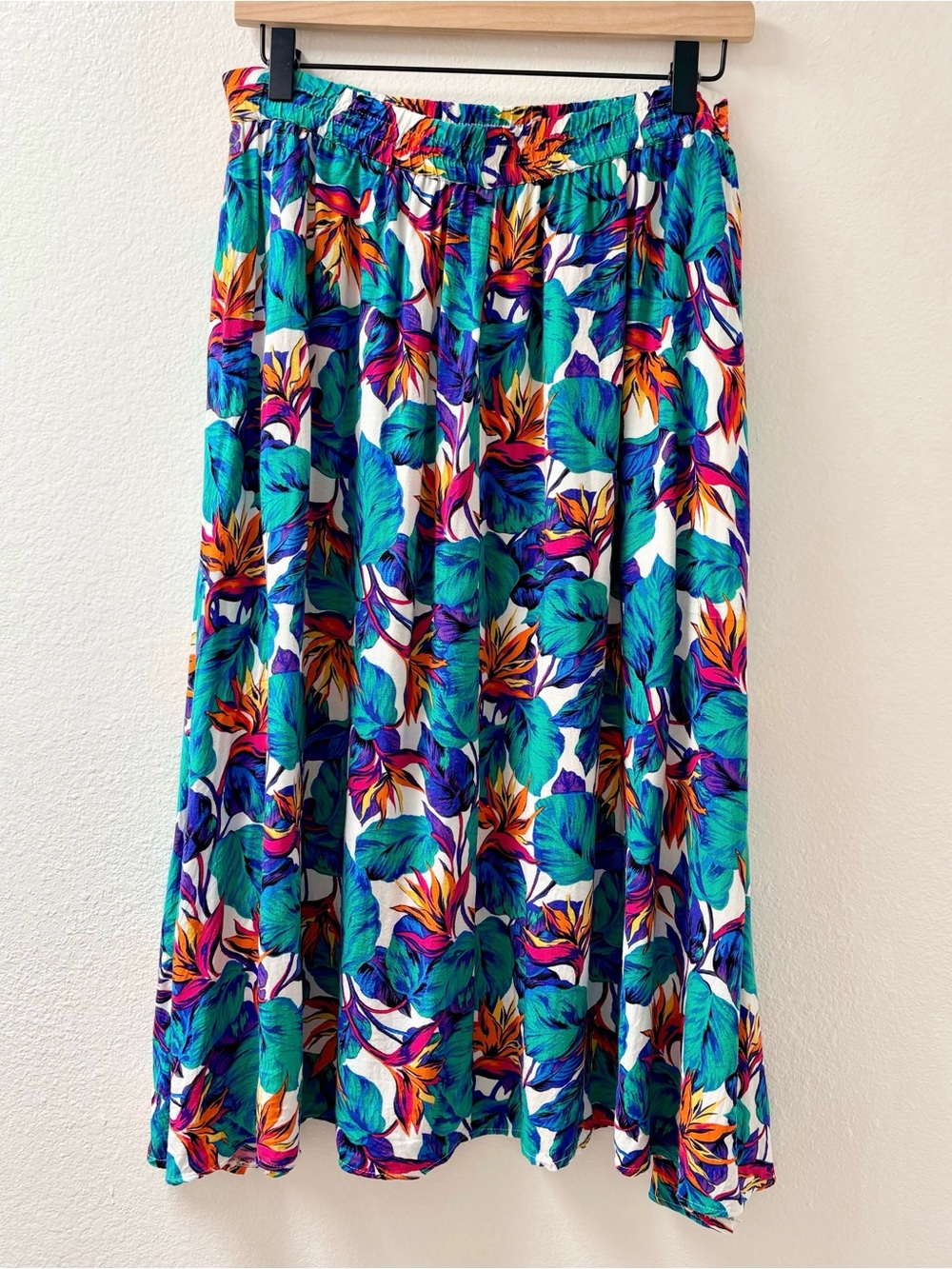 Vintage Bright Colorful Tropical Floral Midi Skirt